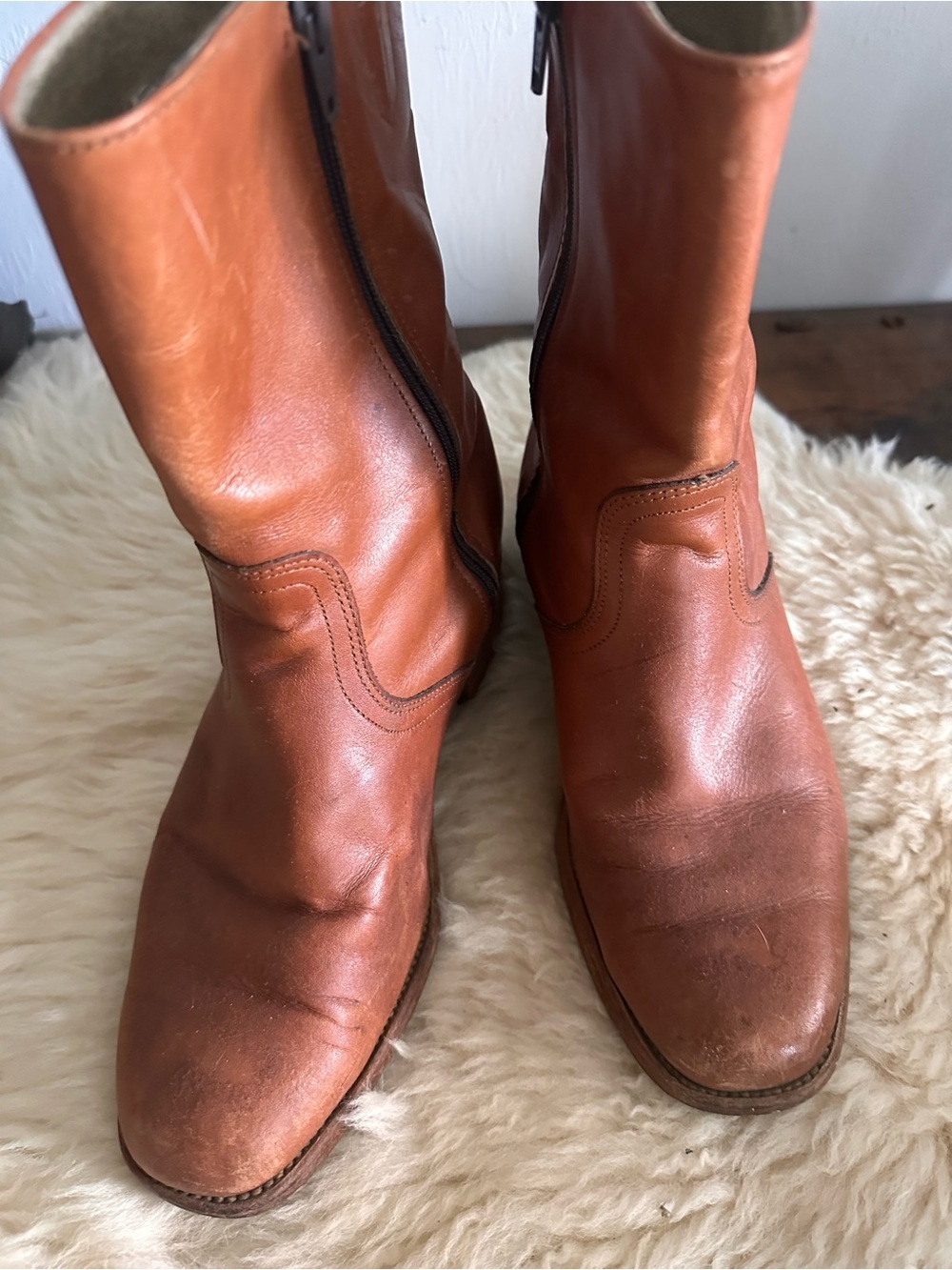 Frye Vintage zip up Cognac Leather Boots